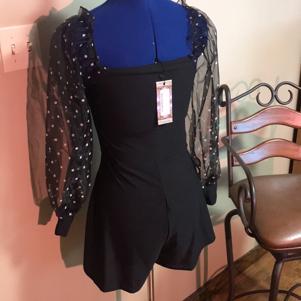 BooHoo Tall Polka Dot Organza Sleeve Romper - Picture 5 of 8